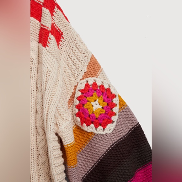 Anthropologie -SAACHI Square Checkered Multi Pattern Cardigan OS - Picture 6 of 7